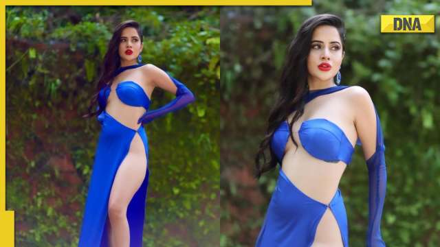 Urfi Javed Shares Bold Photos In Blue Outfit Featuring Thigh High Slit 0991