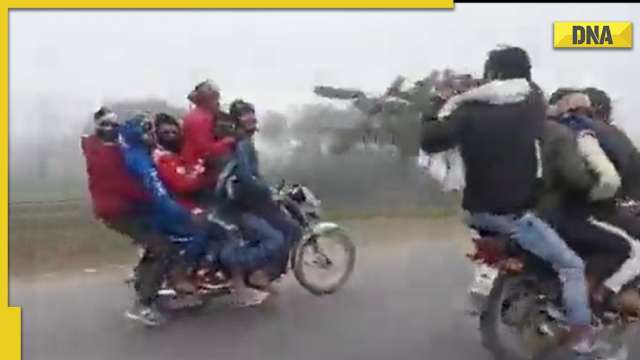 Uttar Pradesh: Video of 14 men performing stunts on 3 bikes goes viral,  cops take action