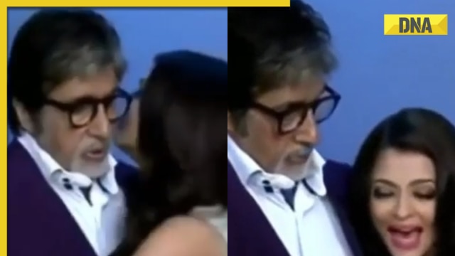 Watch: Aishwarya Rai plants a kiss on 'visibly embarrassed' Amitabh Bachchan,  viral video shocks fans