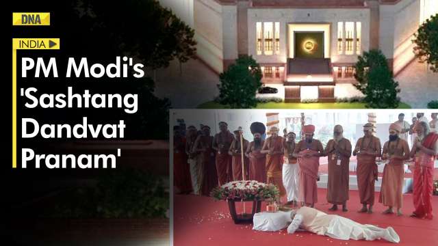New Parliament Building: PM Modi performs 'Sashtanga Dandavat Pranam' in front of the 'Sengol'