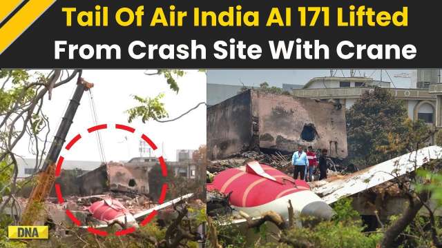 Ahmedabad Plane Crash: Air India AI 171 Tail Lifted From Crash Site Using Crane | Air India Crash