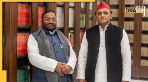 Swami Prasad Maurya with Akhilesh Yadav.