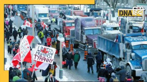 Emergency in Canada's Ontario city, truck drivers sitting on the road like a farmer's movement