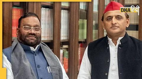 Swami Prasad Maurya with Akhilesh Yadav.