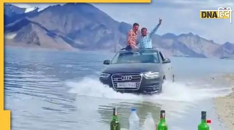 Drunken youths drive SUV in Pangong Lake of Ladakh, users furious on social media users