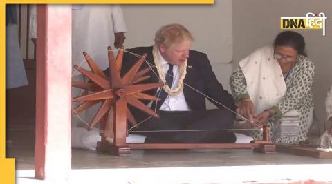 british pm boris johnson visit Sabarmati Ashram in Ahmedabad to launch new jcb bulldozer factory 