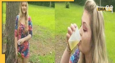 Girl drink cow urine