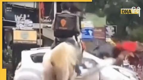 Delivery boy on horse