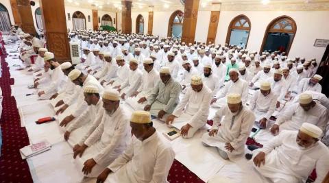 Muslim devotees offer Namaz 