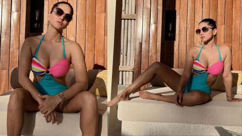 Sunny Leone in Multi-Coloured Monokini 