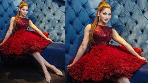 Urvashi Rautela looked beautiful in Red Rose Dress