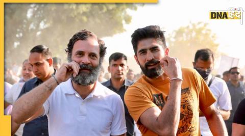 Bharat Jodo Yatra Rahul Gandhi flaunt moustache olympic medalistm boxer vijender singh