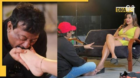 Ram Gopal Varma Licks Actress Ashu Reddy Feet