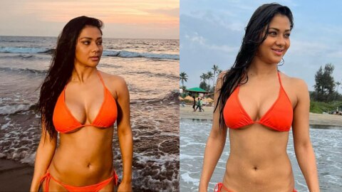 Namrata Malla dance in Besharam Rang wearing saffron bikini 