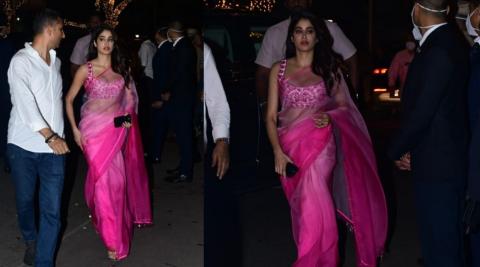 Janhvi Kapoor Arrived In Pink Sari