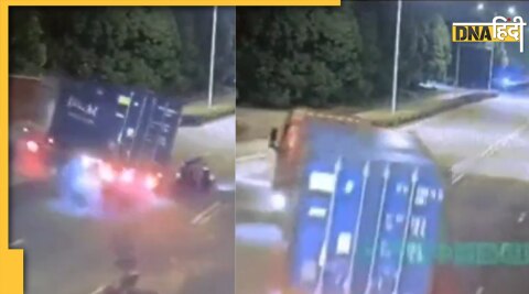 Truck bike accident chilling viral video shocked social media users