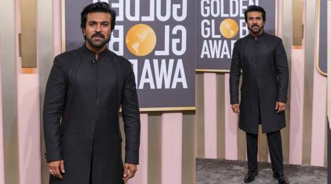 Golden Globes 2023: रेड कॉरपेट पर राम चरण का ब्लैक आउटफिट