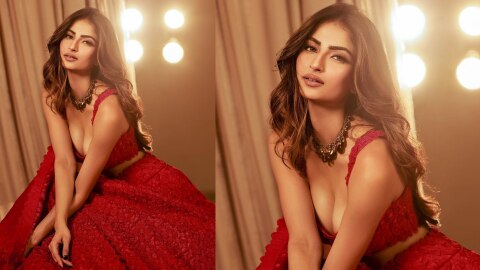 Palak Tiwari sizzling red hot outfit showing cleavage