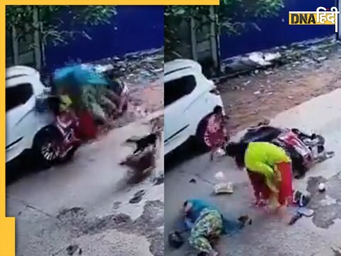 odisha woman riding scooty hit car fear stray dogs 3 injured viral video