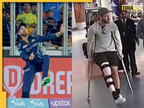 ipl-2023 kane-williamson-seeing-walking-with-cruches-after-injury against chennai super kings ruled-out-of-ipl