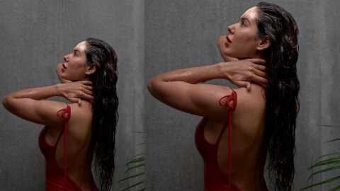 Sonam Bajwa backless dress under shower