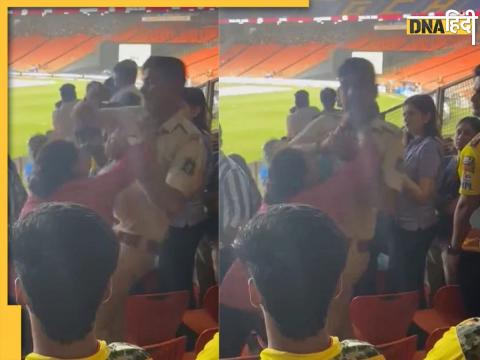 csk vs gt ipl 2023 final narendra modi stadium ms dhoni female fan slapped onduty police officer video viral