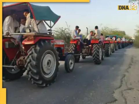 Barmer Viral Video: एक किलोमीटर लंबा ट्रैक्टरों का काफिला देखकर लोग दंग रह गए.