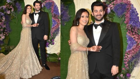 Karan Deol Drisha Acharya reception look