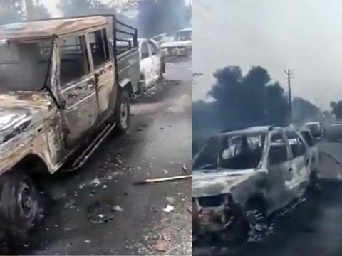 Nuh Violence: सड़कों पर ऐसे दिखे जले हुए वाहन मानो कोई युद्धक्षेत्र है