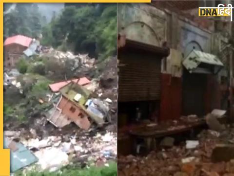 Shimla Landslide में ध्वस्त घर (बाएं) और वृंदावन में इस मकान का गिरा छज्जा (दाएं).