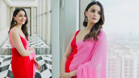 Alia Bhatt Sizzling Photos in Red Pink Saree