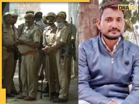 Ayodhya में उत्तर प्रदेश पुलिस टीम (बाएं) और मारे गए आरोपी अनीस का फाइल फोटो (दाएं)