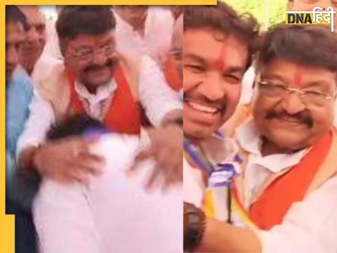 sanjay shukla touched feet of kailash vijayvargiya