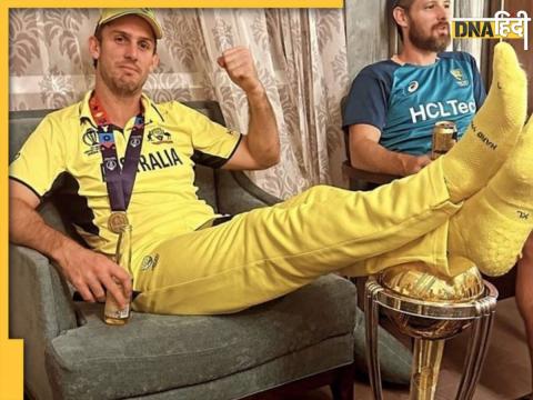 ind vs aus final mitchell marsh viral photo with world cup trophy see pics pat cummins virat kohli