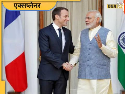 Emmanuel Macron प्रधानमंत्री नरेंद्र मोदी के साथ.