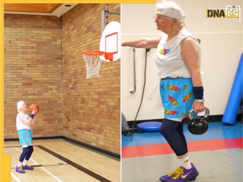 84 year old lady playing basketball