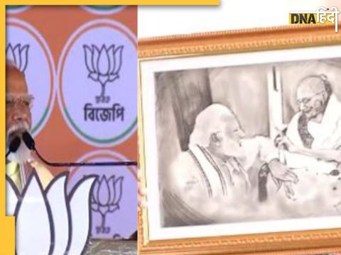 pm modi gets a gift mothers portrait on occasion of mothers day