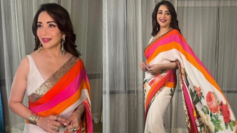 Madhuri Dixit seen in Rohit Bal saree