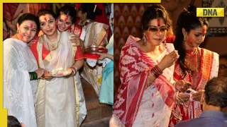 Viral Photos of the Day: Rani Mukerji, Kajol, Tanishaa Mukerji play Sindoor Khela at North Bombay Durga Puja