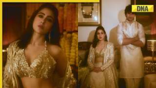 In pics: Sara Ali Khan stuns fans in three-piece lehenga, poses with Ibrahim Ali Khan, Amrita Singh for Dhanteras