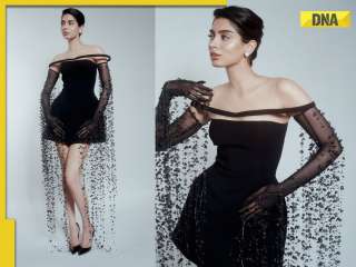 Khushi Kapoor slays off-shoulder mini black dress with dramatic waterfall sleeves