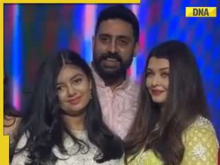 Abhishek Bachchan, Aishwarya Rai, Aaradhya Bachchan pose together at her cousin's wedding; see viral photos, videos