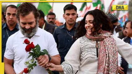 Swara Bhasker gives roses to Rahul Gandhi during Bharat Jodo Yatra, internet reacts