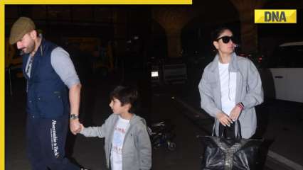 Watch: Saif Ali Khan and family leave for vacation, Kareena Kapoor twins with son Taimur